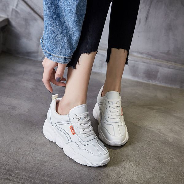 women's chunky sneakers 2019 spring autumn genuine leather shoes for woman hidden heel white sneakers casual woman fashion shoes, Black
women's chunky sneakers 2019 spring autumn genuine leather shoes for woman hidden heel white sneakers casual woman fashion shoes, Black
