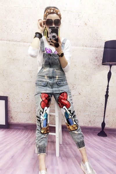 the blue european fashion sequins denim overalls shuhua01