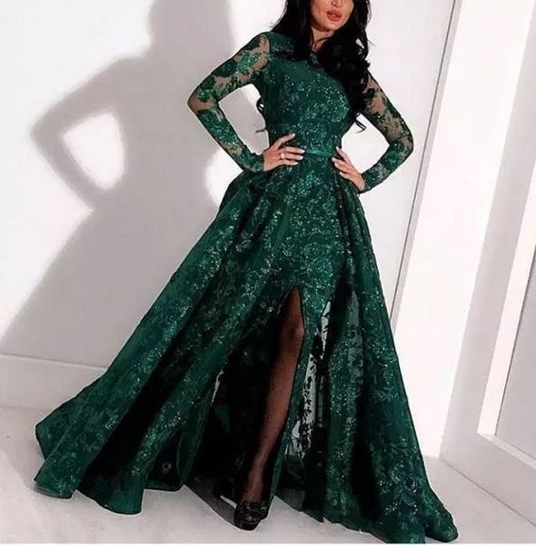 stunning 2018 emermaid green detachable skirt prom dresses long sleeve jewel neck mermaid split shiny lace special occasion formal gowns, Black
stunning 2018 emermaid green detachable skirt prom dresses long sleeve jewel neck mermaid split shiny lace special occasion formal gowns, Black