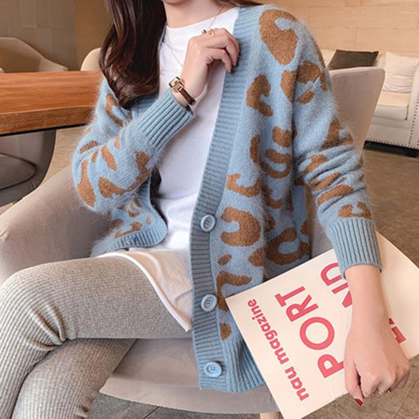 2019 spring and autumn new sweater women's cardigan korean version of the loose long sleeve leopard cardigan sweater coat rq213, White
2019 spring and autumn new sweater women's cardigan korean version of the loose long sleeve leopard cardigan sweater coat rq213, White