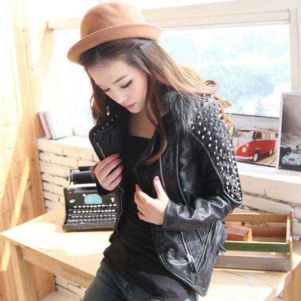 punk rivet women's pu leather jackets motorcycle biker zip spliced striped woman's faux fur slim spring short coats sxw004, Black
punk rivet women's pu leather jackets motorcycle biker zip spliced striped woman's faux fur slim spring short coats sxw004, Black