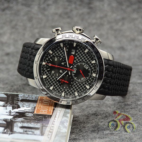 quartz outdoor chopadr mens watches 48mm silver case watch with a black tire tread rubber strap and minute markers around the outer rim, Slivery;brown
quartz outdoor chopadr mens watches 48mm silver case watch with a black tire tread rubber strap and minute markers around the outer rim, Slivery;brown