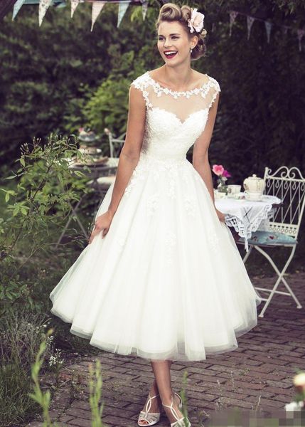 simple new collection vintage ivory lace tea length wedding dresses sheer neck capped sleeves custom plus size bridal gowns hy4161, White
simple new collection vintage ivory lace tea length wedding dresses sheer neck capped sleeves custom plus size bridal gowns hy4161, White