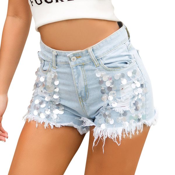 women's high waist denim shorts sequin shorts fashion casual denim ripped vintage jean women summer, White;black
women's high waist denim shorts sequin shorts fashion casual denim ripped vintage jean women summer, White;black