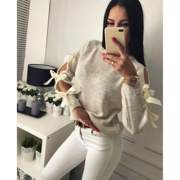 hirigin women autumn long sleeve o-neck bow hollow-out pullover sweater ladies casual kintting solid sweet jumper, White;black
hirigin women autumn long sleeve o-neck bow hollow-out pullover sweater ladies casual kintting solid sweet jumper, White;black