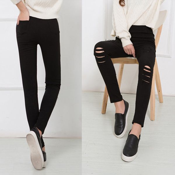 new multi-hole wear leggings spring and autumn thin women tight pants high waist large size pants, Black;white
new multi-hole wear leggings spring and autumn thin women tight pants high waist large size pants, Black;white