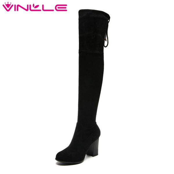 vinlle 2019 shoes women over the knee boots high heel pointed toe flock lace up black ladies motorcycle shoes size 34-43
vinlle 2019 shoes women over the knee boots high heel pointed toe flock lace up black ladies motorcycle shoes size 34-43