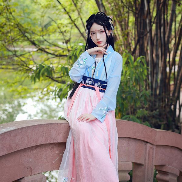 

chinese traditional costume women hanfu embroidery han dynasty clothes ancient national dress folk performance clothing dc1126, Black;red