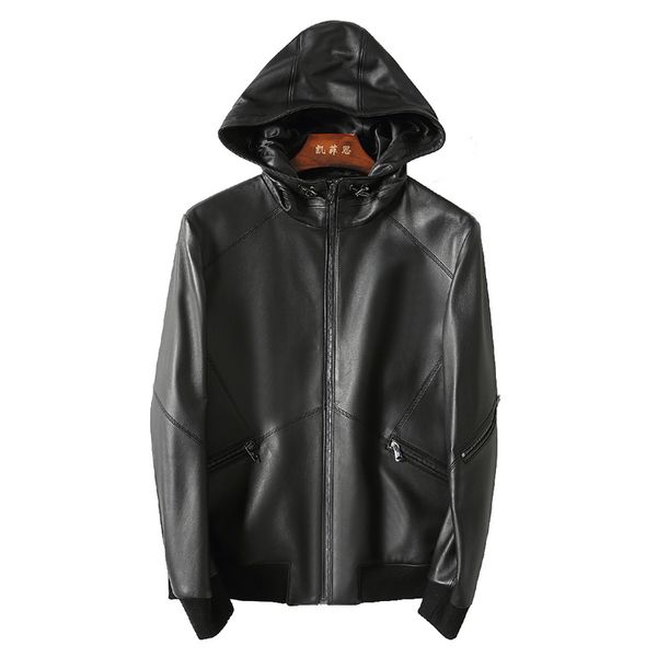men's leather jacket hooded sheepskin coat genuine leather jacket men bomber jackets chaqueta cuero hombre kj2169, Black
men's leather jacket hooded sheepskin coat genuine leather jacket men bomber jackets chaqueta cuero hombre kj2169, Black