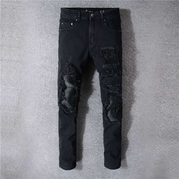 mens new fashion designer hole black jeans button pocket fashion style homme clothing pencil pants casual apparel, Blue
mens new fashion designer hole black jeans button pocket fashion style homme clothing pencil pants casual apparel, Blue