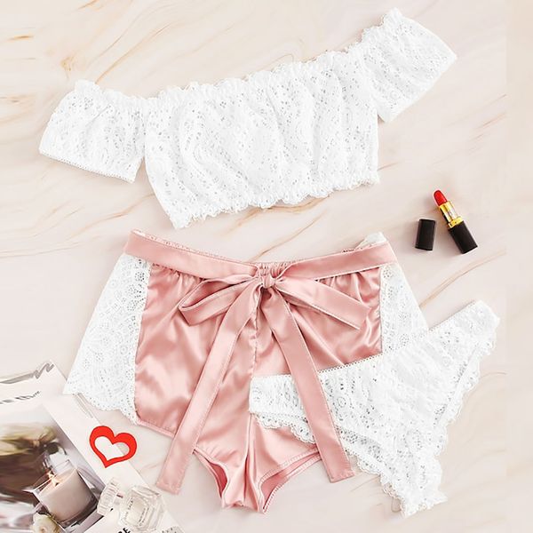 3pcs pajamas set crop +short+briefs lace satin sleepwear sweet cute pink nightwear 2019 new pijamas feminino, Black;red
3pcs pajamas set crop +short+briefs lace satin sleepwear sweet cute pink nightwear 2019 new pijamas feminino, Black;red