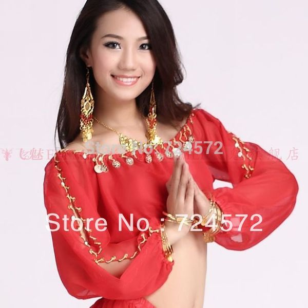belly dance costume winter chiffon lantern long sleeves gold coins tees for belly dancing top, Black;red
belly dance costume winter chiffon lantern long sleeves gold coins tees for belly dancing top, Black;red