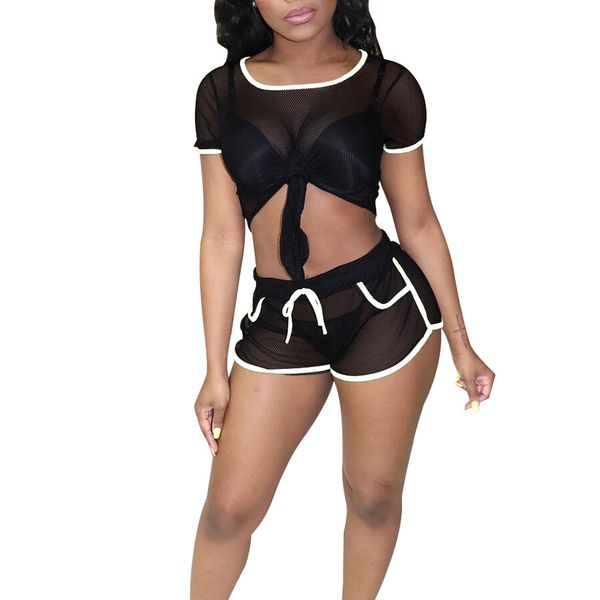 women short two pieces sets mesh bodycon short sleeve o-neck crop and high waist shorts suits summer clothes for female, White
women short two pieces sets mesh bodycon short sleeve o-neck crop and high waist shorts suits summer clothes for female, White