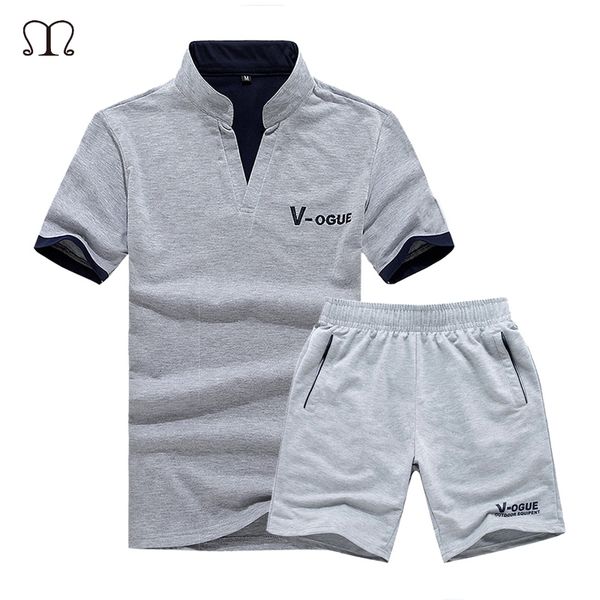

2018 brand casual suit men summer sets active tracksuits for mens stand collar s vetement homme streetwar tees & shorts set, Gray