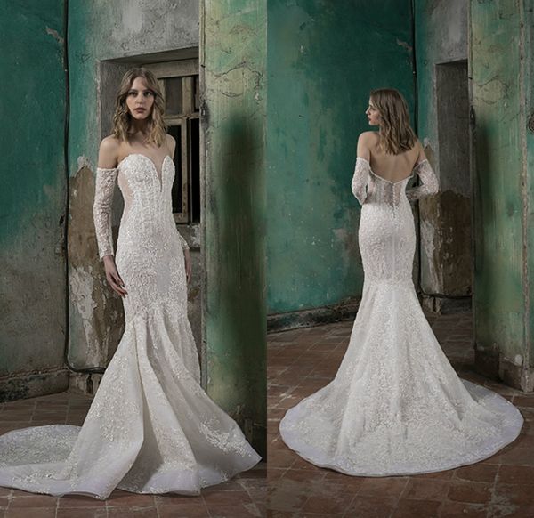 2020 mermaid wedding dress sweetheart appliqued sequins long sleeves backless wedding dress custom made vestidos de novia plus size, White
2020 mermaid wedding dress sweetheart appliqued sequins long sleeves backless wedding dress custom made vestidos de novia plus size, White