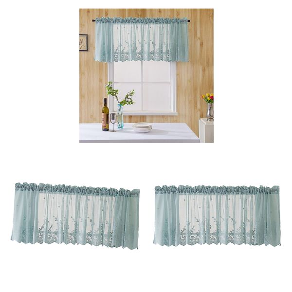 2x pastoral embroidered lace kitchen bathroom window valance curtain blue 54x24 
2x pastoral embroidered lace kitchen bathroom window valance curtain blue 54x24