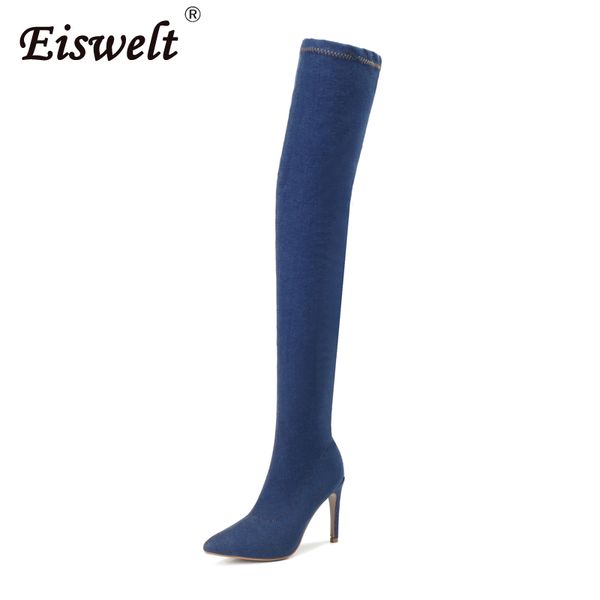 eiswelt women fashoin boots spring autumn winter stretch denim over knee high heel with long female shoes women solid shoes, Black
eiswelt women fashoin boots spring autumn winter stretch denim over knee high heel with long female shoes women solid shoes, Black