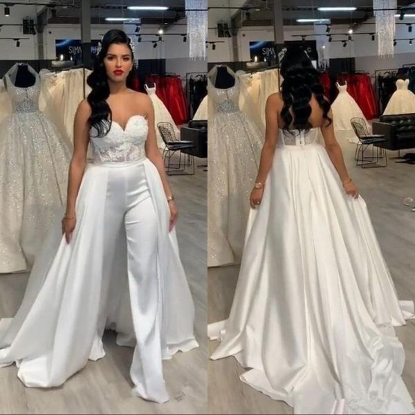 lace stain jumpsuit wedding dresses with detachabled skirt sweetheart bride wedding gowns with pant suit, White
lace stain jumpsuit wedding dresses with detachabled skirt sweetheart bride wedding gowns with pant suit, White