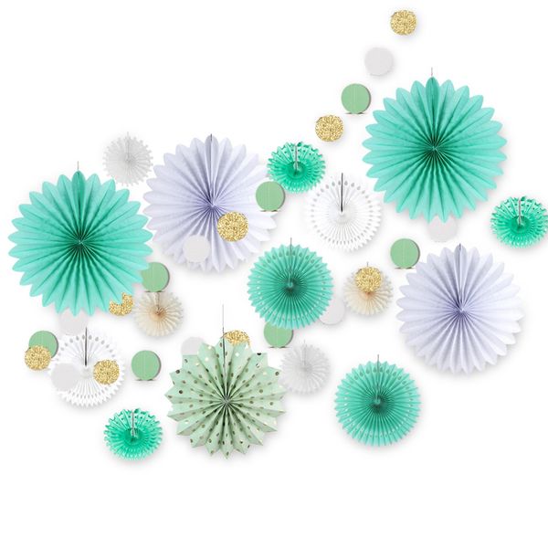 17pcs mint green paper decoration set glitter circle garland assorted paper fans kids birthday party wedding shower decor
17pcs mint green paper decoration set glitter circle garland assorted paper fans kids birthday party wedding shower decor
