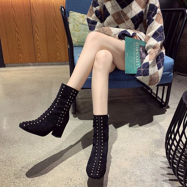 short ankle boot rivet stretch boots chunky kitten heel women gril shoes squaretoes high-heeled shoes half boots keep warm, Black
short ankle boot rivet stretch boots chunky kitten heel women gril shoes squaretoes high-heeled shoes half boots keep warm, Black