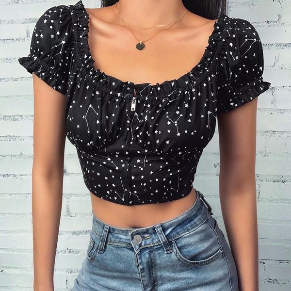 streetwear star print zipper ruched blouse women summer strapless off shoulder short sleeve ladies shirts casual blusas, White
streetwear star print zipper ruched blouse women summer strapless off shoulder short sleeve ladies shirts casual blusas, White