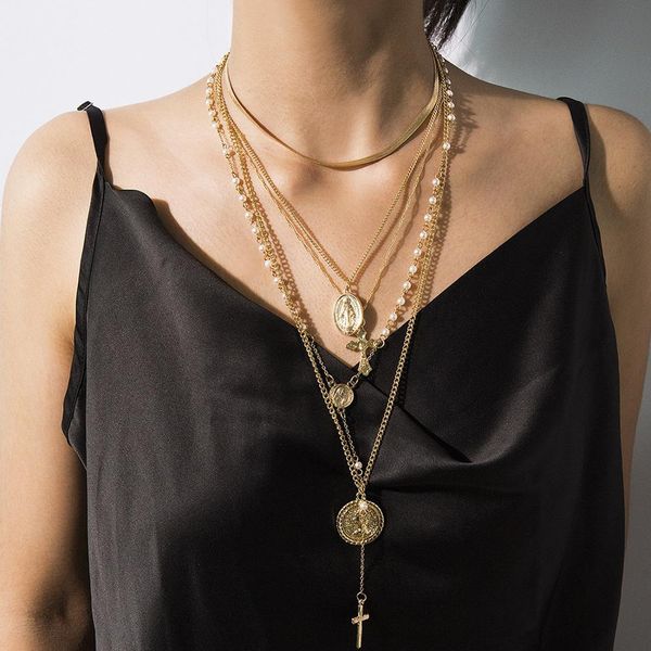 diezi vintage multilayer imitation pearl cross coin pendant necklace punk geometric gold silver color chain necklaces women
diezi vintage multilayer imitation pearl cross coin pendant necklace punk geometric gold silver color chain necklaces women