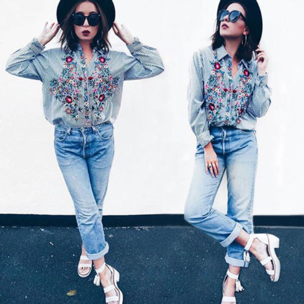 women floral embroidered blouse autumn fashion casual blouse turn-up collar long sleeve striped shirt, White
women floral embroidered blouse autumn fashion casual blouse turn-up collar long sleeve striped shirt, White