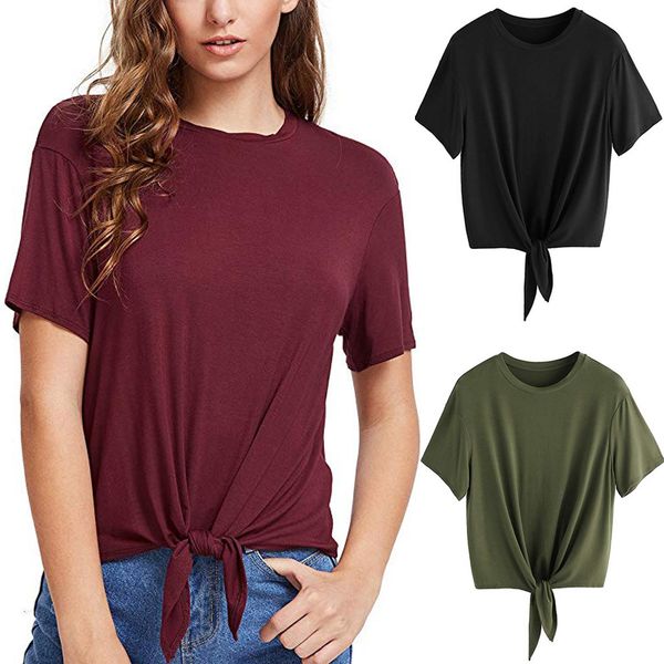 tee shirt femme 2019 fashion womens casual t-shirt o-neck short sleeve solid bandage tie red tee camiseta mujer modisÂ, White
tee shirt femme 2019 fashion womens casual t-shirt o-neck short sleeve solid bandage tie red tee camiseta mujer modisÂ, White