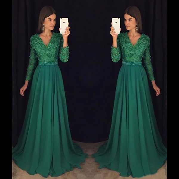 spring chiffon emerald green long sleeves a line plus size prom dresses deep v neck beaded pearls formal evening gowns custom made sd3410, Black
spring chiffon emerald green long sleeves a line plus size prom dresses deep v neck beaded pearls formal evening gowns custom made sd3410, Black