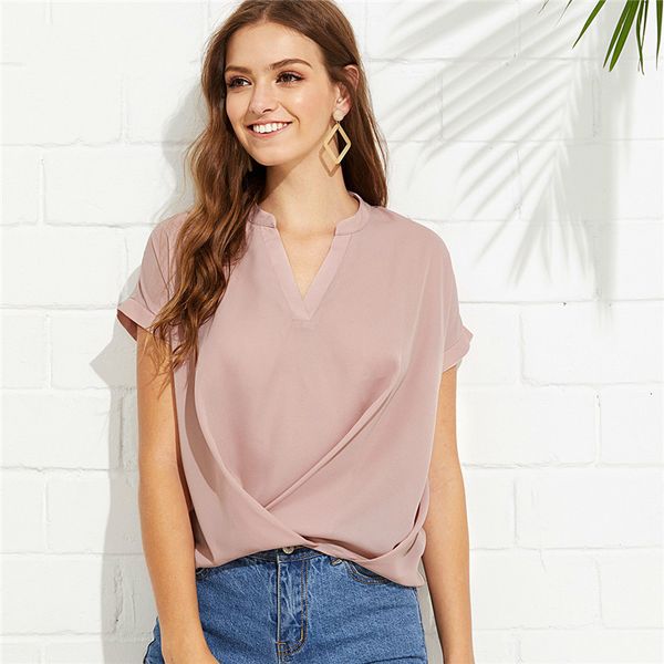 elegant pink workwear draped v neck stand collar short sleeve solid blouse summer women weekend casual shirt top, White
elegant pink workwear draped v neck stand collar short sleeve solid blouse summer women weekend casual shirt top, White