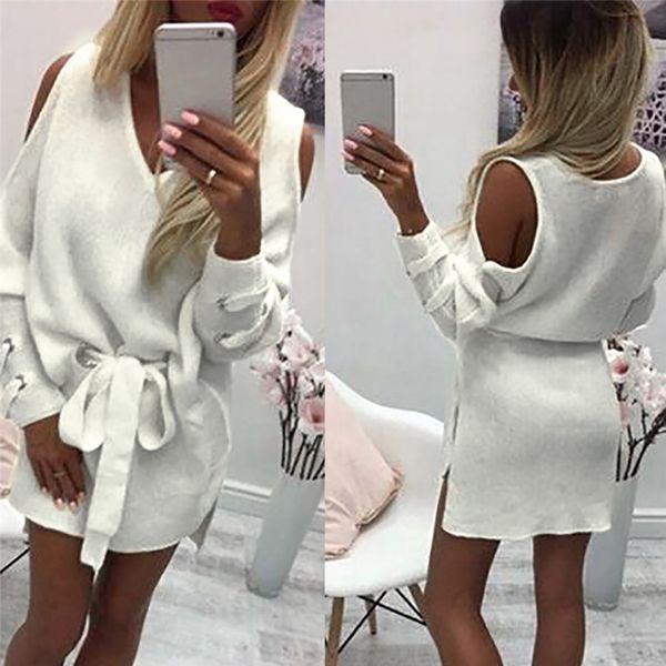 women sweater with belt women's ladies pullover loose strapless long sleeve sweater knitwear dress lace up shrug clothes, White;black
women sweater with belt women's ladies pullover loose strapless long sleeve sweater knitwear dress lace up shrug clothes, White;black