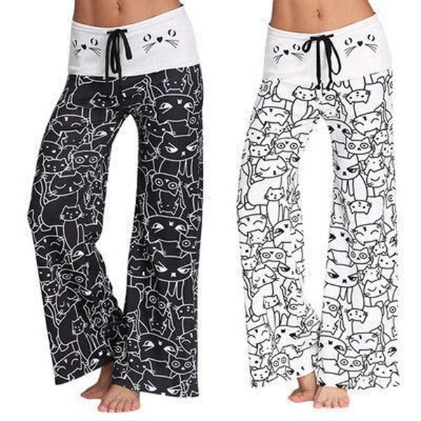 summer women wide leg pants cat printed drawstring high waist casual trousers aic88, Black;white
summer women wide leg pants cat printed drawstring high waist casual trousers aic88, Black;white