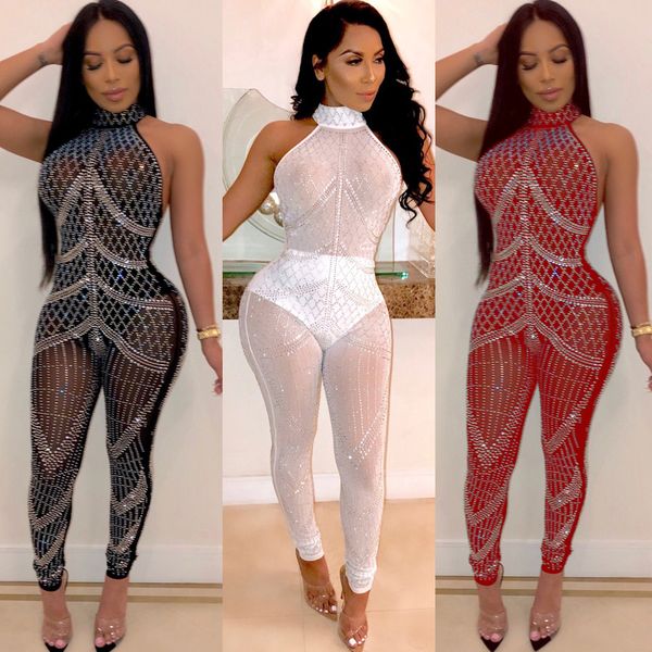 2020 summer new selling sleeveless hanging neck irregular drill perspective open back one-piece pants, Black;white
2020 summer new selling sleeveless hanging neck irregular drill perspective open back one-piece pants, Black;white