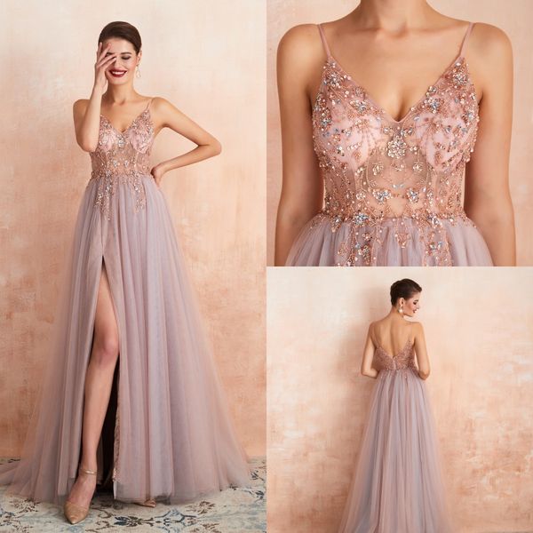 Elegant Evening Formal Dresses 2020 Spaghetti Beads Side Split A Line Prom Dresses Modern Cocktail Party Dresses robes de soirée 46359
Elegant Evening Formal Dresses 2020 Spaghetti Beads Side Split A Line Prom Dresses Modern Cocktail Party Dresses robes de soirée 46359