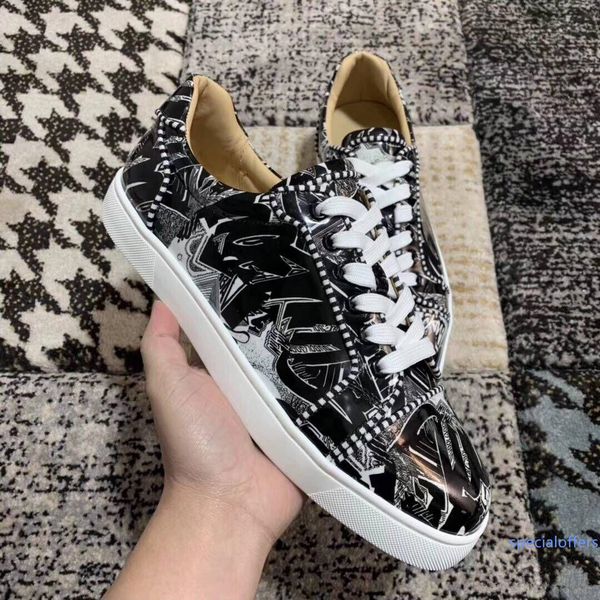 white & black graffiti patent leather low-junior red bottom sneaker shoes for women,men casual walking,elegant party wedding
white & black graffiti patent leather low-junior red bottom sneaker shoes for women,men casual walking,elegant party wedding