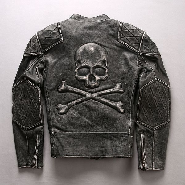 2018 men retro vintage gray motorcycle leather jacket fashion thick cowskin 3d print back skull rider jackets biker coats, Black
2018 men retro vintage gray motorcycle leather jacket fashion thick cowskin 3d print back skull rider jackets biker coats, Black