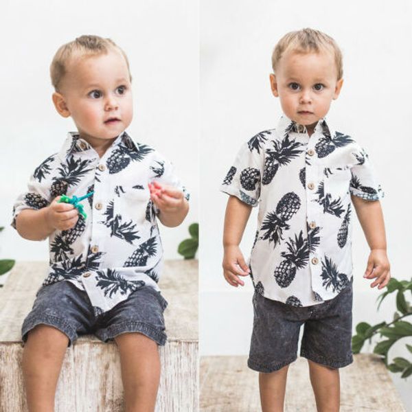 summer kids boys pineapple shirts white, White;black