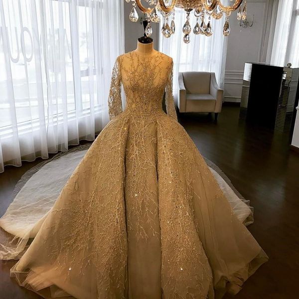 luxury ball gown wedding dresses jewel neck long sleeves bridal gowns sweep train beaded wedding dress with detachable train, White
luxury ball gown wedding dresses jewel neck long sleeves bridal gowns sweep train beaded wedding dress with detachable train, White