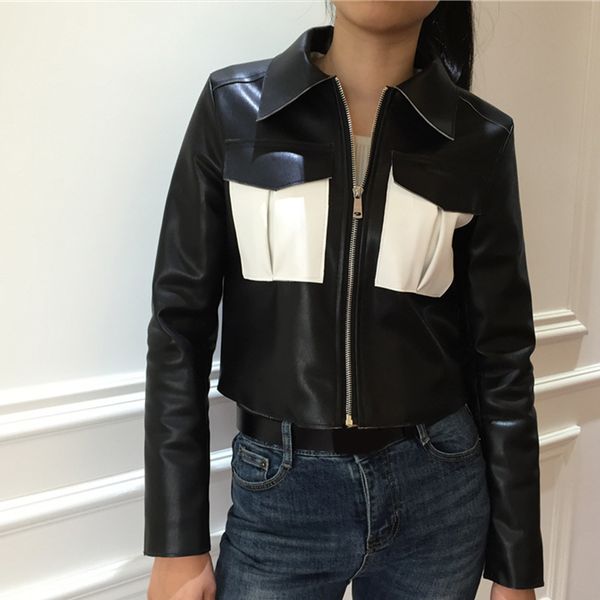 women faux pu leather jacket coat motorcycle winter autumn new fashion coats pocket outerwear jackets new 2019 ladies outwear, Black 
women faux pu leather jacket coat motorcycle winter autumn new fashion coats pocket outerwear jackets new 2019 ladies outwear, Black
