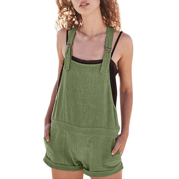 women casual solid adjustable cotton pockets rompers playsuit shorts pants, Black;white
women casual solid adjustable cotton pockets rompers playsuit shorts pants, Black;white