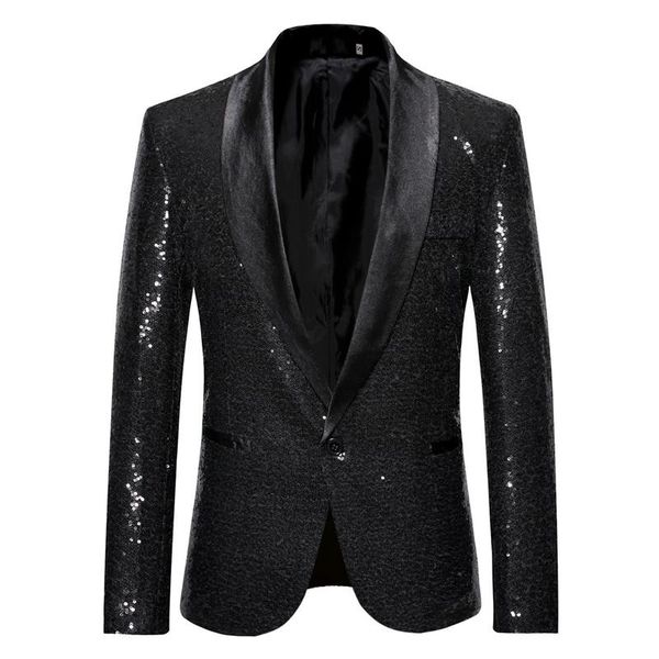 suit jacket fashion single button mens blazer plus hommes jacket solid sequins with button designer stage, White;black
suit jacket fashion single button mens blazer plus hommes jacket solid sequins with button designer stage, White;black