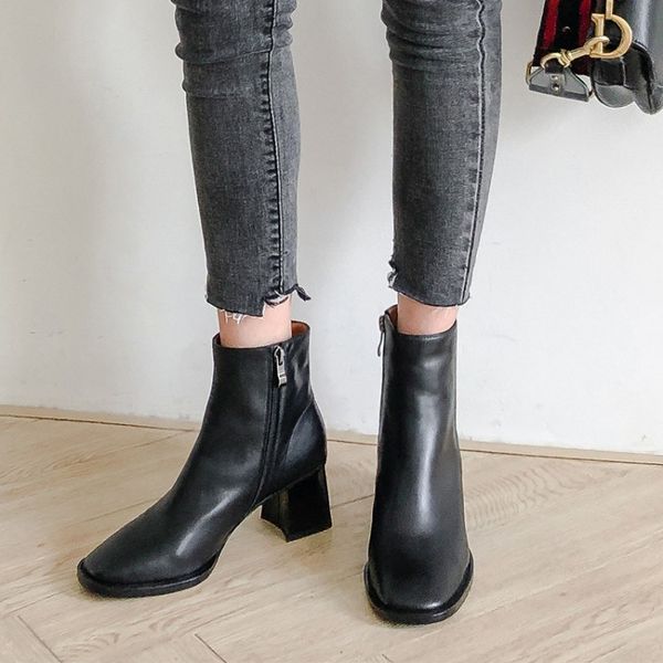 tanariya new arrival shoes woman boots women leather boots with thick heel and high heel with side zipper and square toe, Black
tanariya new arrival shoes woman boots women leather boots with thick heel and high heel with side zipper and square toe, Black