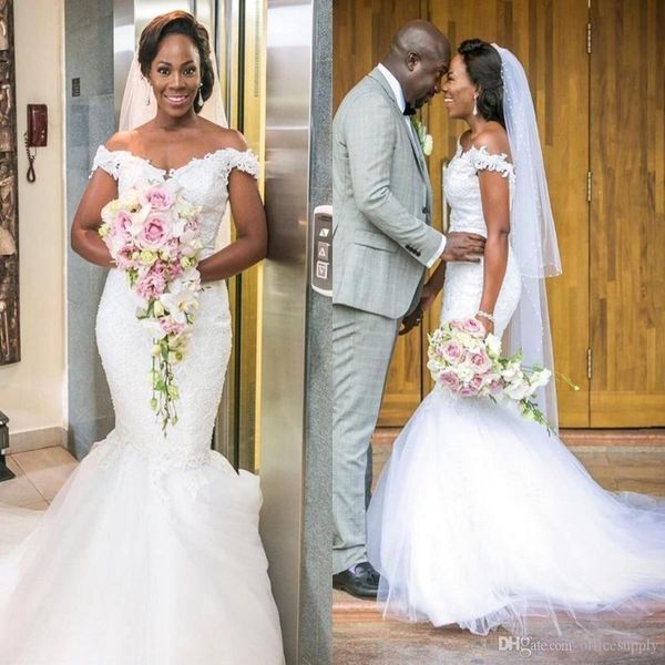 plus size african mermaid wedding dresses 2019 arabic sheer off shoulder illusion sleeves beads appliques tulle bridal gowns, White
plus size african mermaid wedding dresses 2019 arabic sheer off shoulder illusion sleeves beads appliques tulle bridal gowns, White