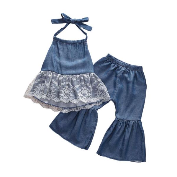 0-3y kid baby girls clothes sets lace halter ruffles +flare long pants blue outfits, White
0-3y kid baby girls clothes sets lace halter ruffles +flare long pants blue outfits, White