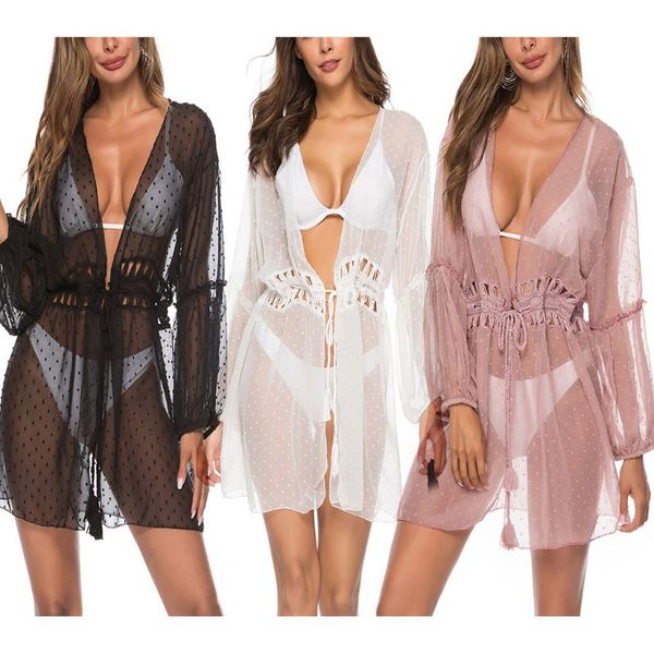 2020 women summer bikini cover up crochet lace mesh polka dot kimono cardigan tassels drawstring puff sleeve mini beach dress
2020 women summer bikini cover up crochet lace mesh polka dot kimono cardigan tassels drawstring puff sleeve mini beach dress