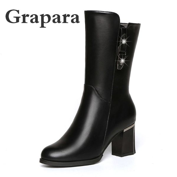 women boots female water proof high heel mid calf boots woman round toe ladies shoes for women half short botas feminina grapara, Black
women boots female water proof high heel mid calf boots woman round toe ladies shoes for women half short botas feminina grapara, Black
