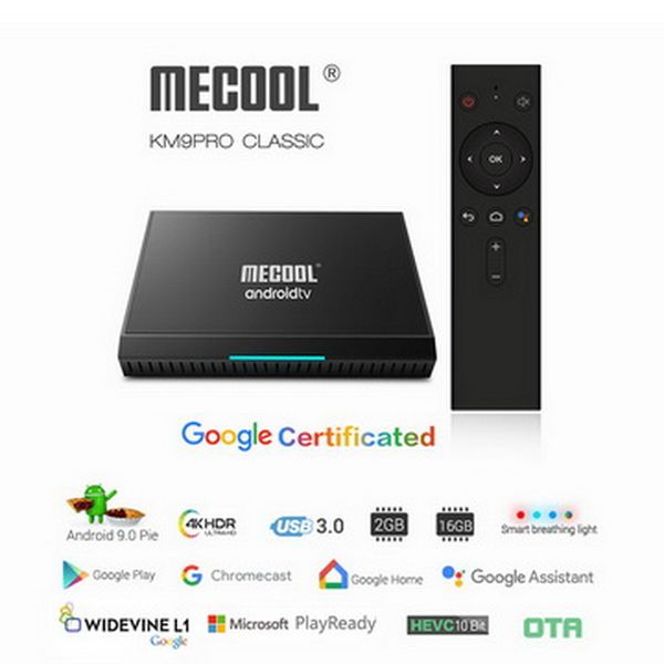Mecool KM9 Pro Classic Google Сертифицированный голосовое управление Android TV Box Adnroid 9.0 2G 16G 4K HDR Smart Media Player
Mecool KM9 Pro Classic Google Сертифицированный голосовое управление Android TV Box Adnroid 9.0 2G 16G 4K HDR Smart Media Player