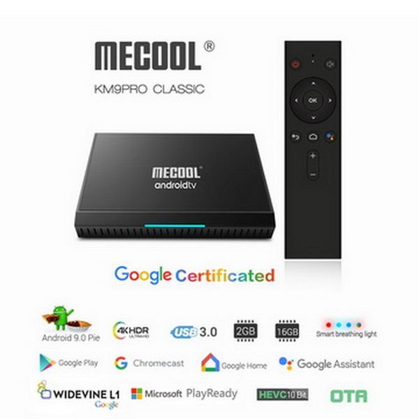 

Mecool KM9 Pro Classic Google Сертифицированный голосовое управление Android TV Box Adnroid 9.0 2G 16G 4K HDR Smart Media Player