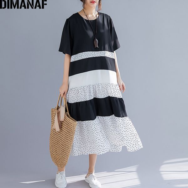 dimanaf plus size women dress summer sundress loose print dot pleated spliced female lady vestido casual cotton beach dress 2019, Black;gray
dimanaf plus size women dress summer sundress loose print dot pleated spliced female lady vestido casual cotton beach dress 2019, Black;gray