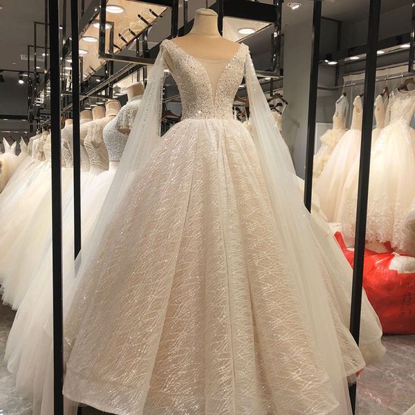 2020 new arrival sparkly ball gown wedding dresses v-neck with watteau train champagne princess wedding gowns beaded bridal dresses, White
2020 new arrival sparkly ball gown wedding dresses v-neck with watteau train champagne princess wedding gowns beaded bridal dresses, White
